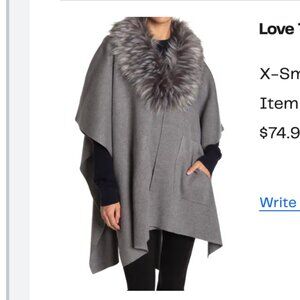 Love Token Karen Faux Fur Collar Cape Shawl Poncho, sz XS/S
